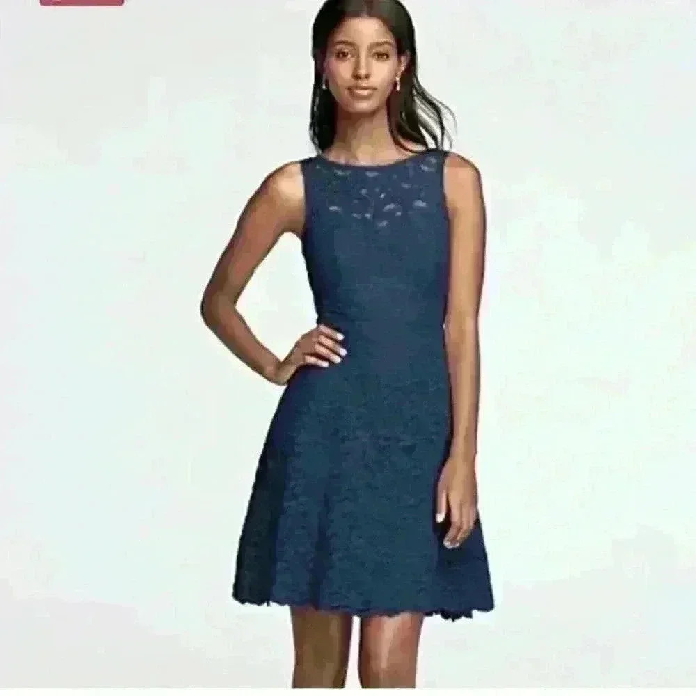David’s Bridal Lace Dress Marine (Navy) Size 8